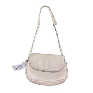 Moda Luxe Cross Body Bag Purse Adjustable Strap Beige Tan Front Zip Flap Gold Ch